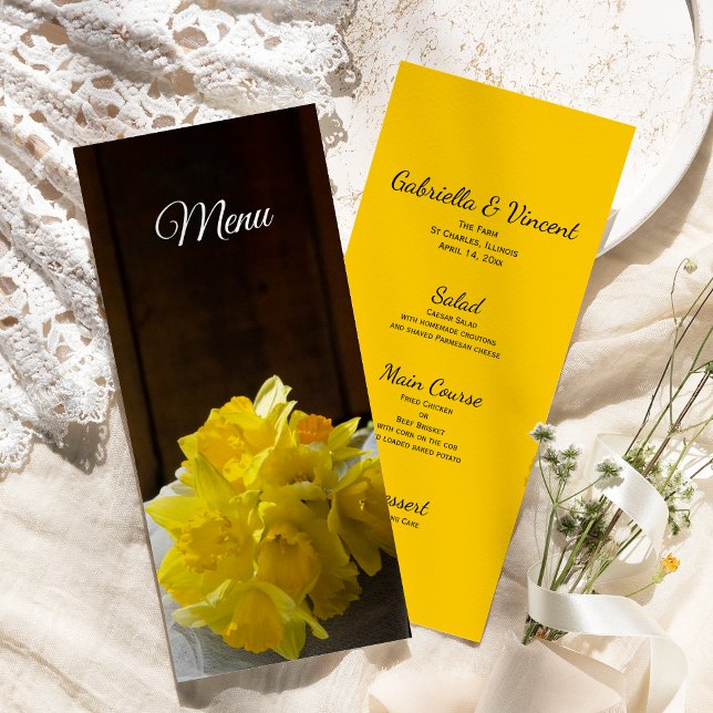 Menú Rustic Daffodils Barn Wood Country Spring Wedding (Subido por el creador)