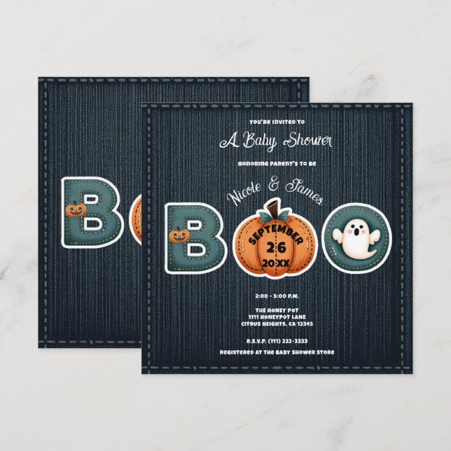 Menú Rustic Denim Jean Pumpkin Ghost BOO Baby Shower (Anverso / Reverso)