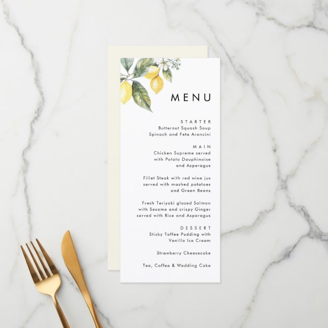 Menú Rustic Elegant Minimal Lemon Garden Wedding  (Anverso/Reverso In Situ)