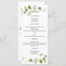 Menú Rustic Eucalyptus Greenery Gold Wedding Reception