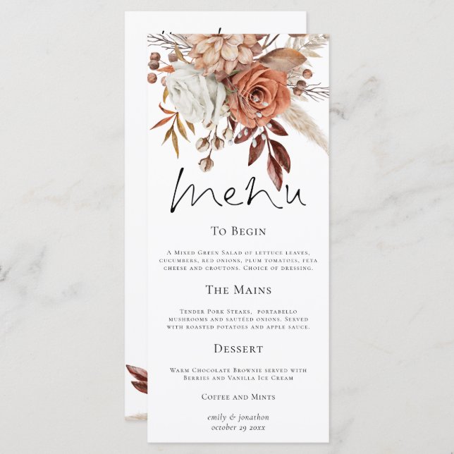 Menú Rustic Florals Fall Wedding Thank You (Anverso / Reverso)