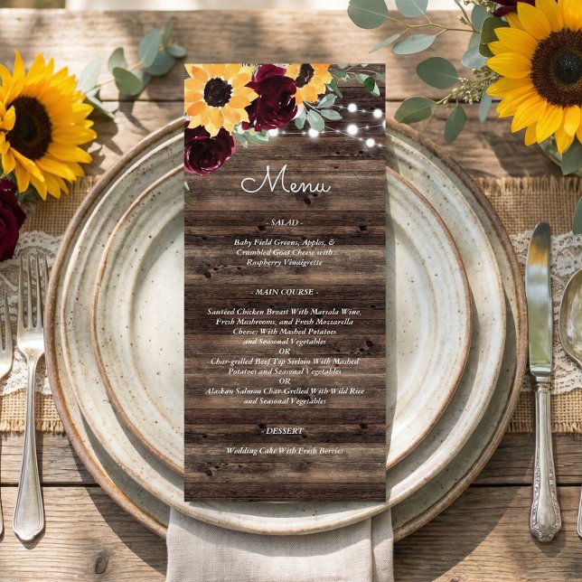 Menú Rustic Sunflower Roses Wedding (Subido por el creador)