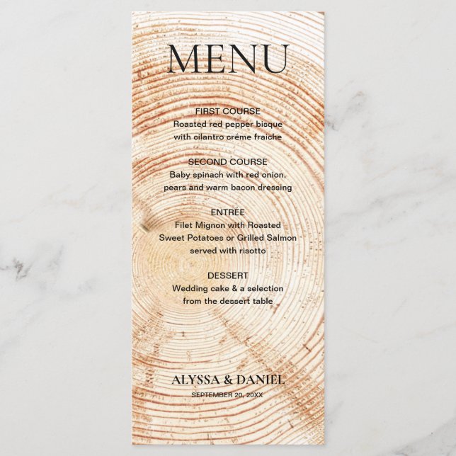 Menú Rustic Wedding Woodland tree bark Grain  (Anverso)