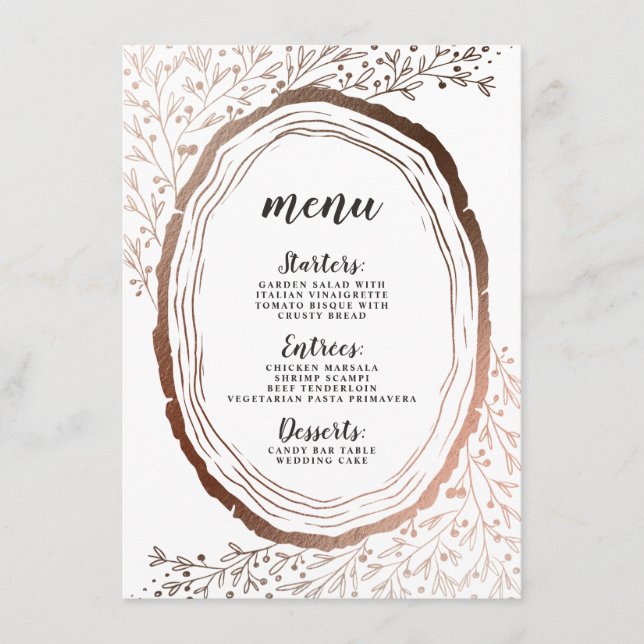 Menú Rústica rebanada de madera Relieve metalizado de c (Anverso)