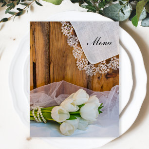 Menú Rústico Boda de barras de tulipanes blancos