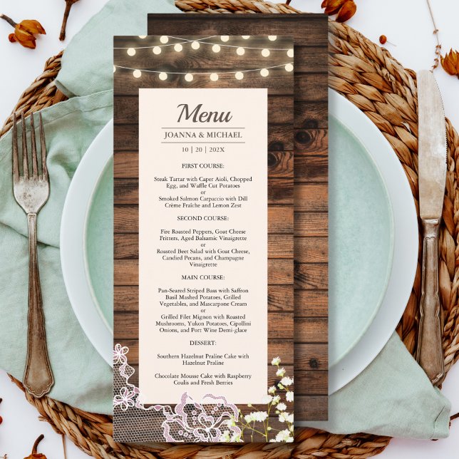 Menú Rústico Boda de cuerdas de madera de grano (Subido por el creador)