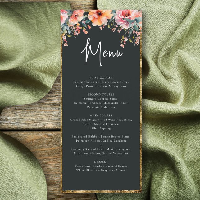 Menú Rústico Boda verde de marco dorado floral (Rustic Floral Gold Frame Sage Green Wedding Menu)