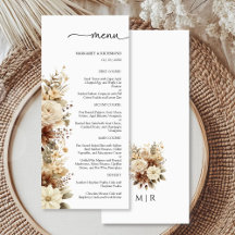 Menú Rústico Boho Neutral Floral Boda