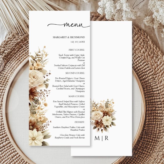 Menú Rústico Boho Neutral Floral Boda (Subido por el creador)