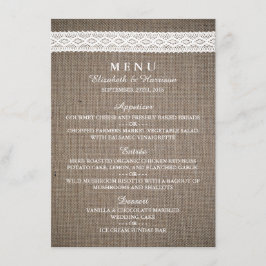 Menú Rústico Burlap & Vintage White Lace Boda