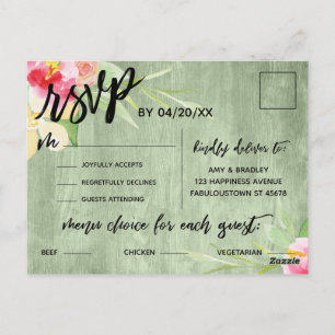 Menú Rústico de Flores de Boho de Madera Verde