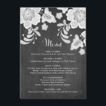 Menú Rústico encaje floral del país en Chalkboard I<br><div class="desc">Rústico marco floral campestre en la tarjeta de menú Chalkboard. Carta de personalizable con encaje florido blanco sobre un fondo falso de pizarra. Personalizado añadiendo sus propios detalles. La carta rústica es perfecta para los eventos rústicos,  bohemios,  otoñales y vintage. Los elementos coincidentes están disponibles.</div>