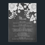 Menú Rústico encaje floral del país en Chalkboard I<br><div class="desc">Rústico marco floral campestre en la tarjeta de menú Chalkboard. Carta de personalizable con encaje florido blanco sobre un fondo falso de pizarra. Personalizado añadiendo sus propios detalles. La carta rústica es perfecta para los eventos rústicos,  bohemios,  otoñales y vintage. Los elementos coincidentes están disponibles.</div>
