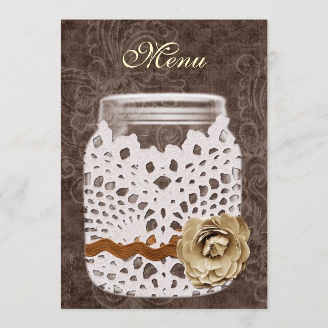 Menú Rústico Lace Wraped Mason Jar Boda (Anverso)
