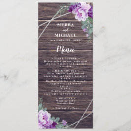 Menú Rústico morado y plata bienvenida de boda floral m