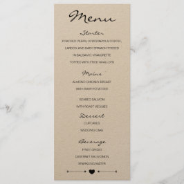 Menú rústico romántico Boda con corazón y flechas