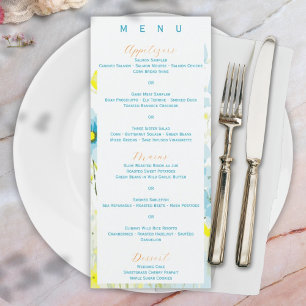 Menú Rústico Simple Azul Amarillo Poppies Acuarela