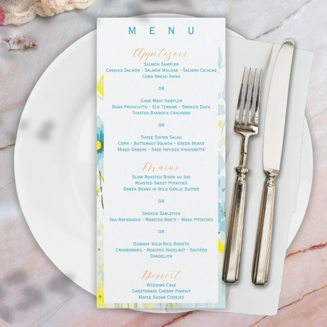 Menú Rústico Simple Azul Amarillo Poppies Acuarela (Subido por el creador)