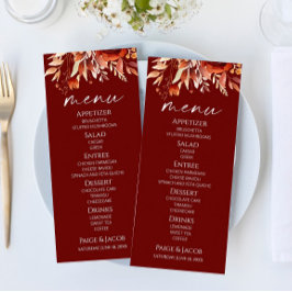 Menú Rusty Burgundy Brown Boda de Flor Floral
