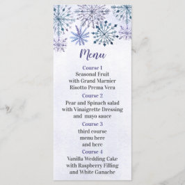 Menú Rutic Watercolor Snowflakes Blue Winter Wedding