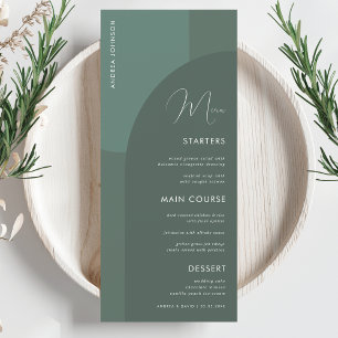 Menú Sage Green Boho Arch Guest Name Boda Dinner Men