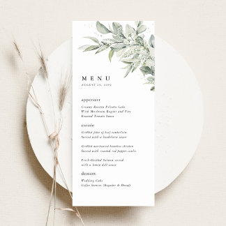 Menú Sage Green Botanical Watercolor Wedding Dinner