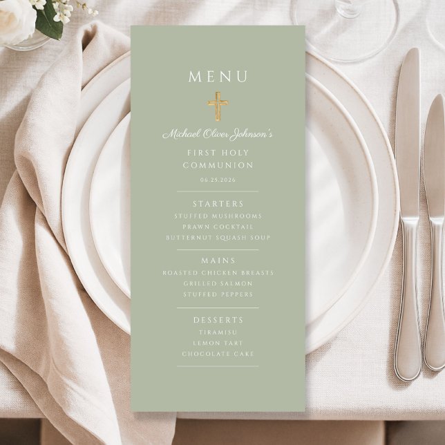 Menú Sage Green Boy First Communion (Sage Green Boy First Communion Menu)