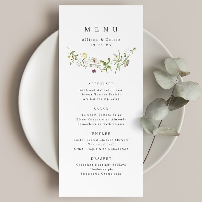 Menú Sage Green Elegant Wildflower Rustic Boho Boda (Elegant Wildflower Rustic Boho Wedding Menu)