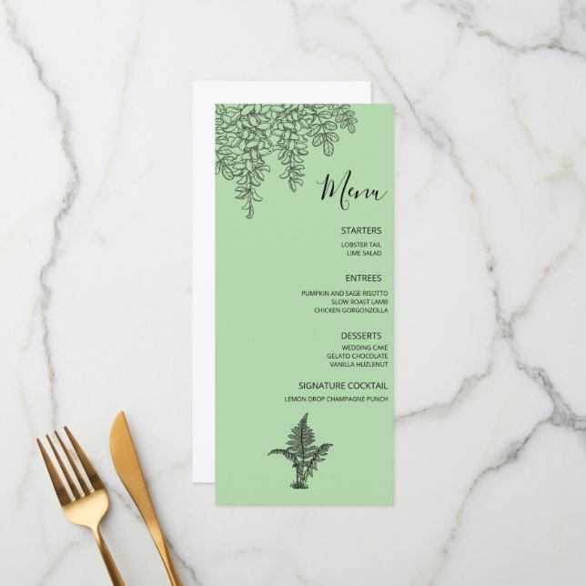 Menú Sage Green Fern Leaf Boda (Anverso/Reverso In Situ)