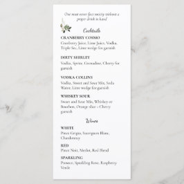 Menú Sage Green Floral Wedding Cocktail and Wine List |