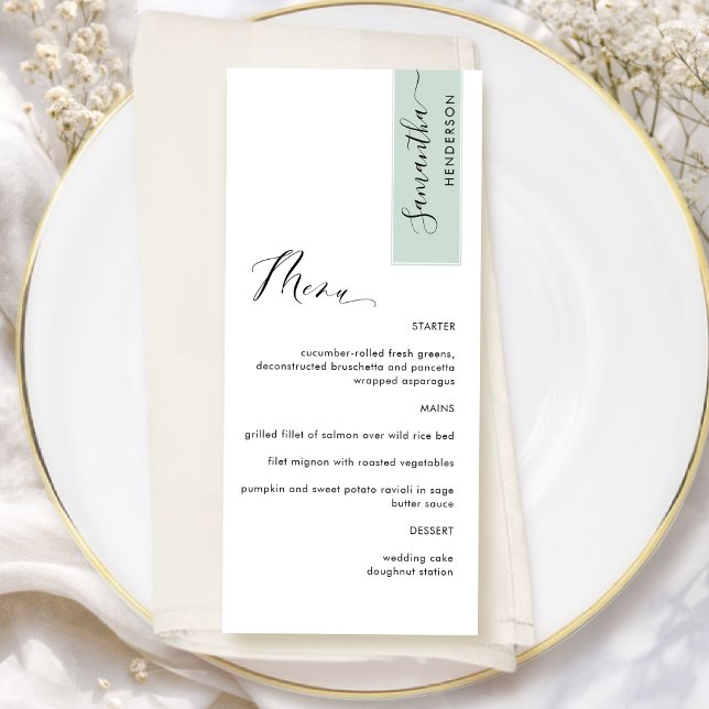 Menú Sage Green personalizado con nombre de invitado el (Subido por el creador)