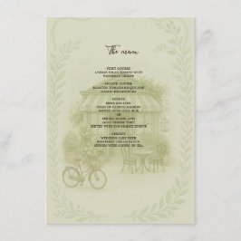 Menú sage green romántico boda café al aire libre