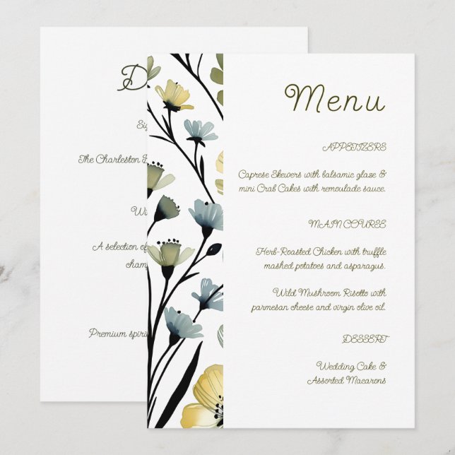 Menú Sage Green & Soft Yellow Botanical Wedding (Anverso / Reverso)