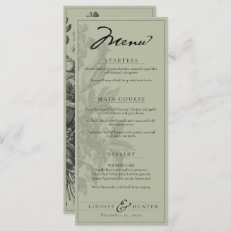 Menú Sage Green Vintage Floral Romantic Garden Wedding