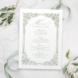Menú Sage Green Vintage Frame Elegant Script Boda<br><div class="desc">Elegante diseño de marco ornamental vintage con escritura elegante en color verde sabio,  simple y clásico,  grandes menús bodas para boda clásico moderno,  boda romántica vintage y boda tradicional formal. Vea todas las piezas coincidentes de la colección.</div>