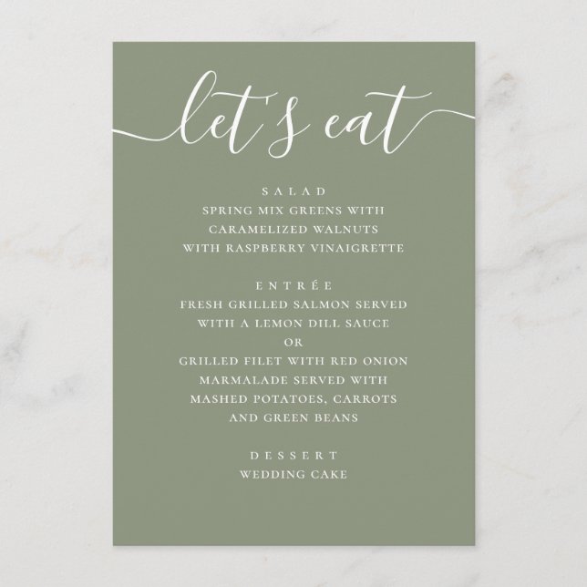 Menú Sage Green Wedding | Minimalist Script Modern (Anverso)