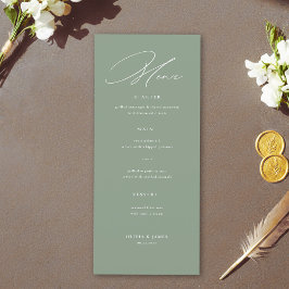 Menú Sage Green White Modern Calligraphy Wedding