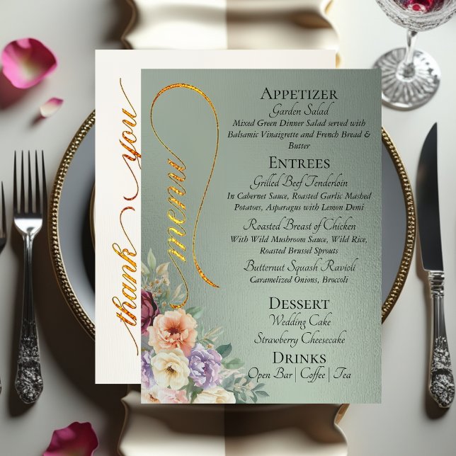 Menú Sage - Wildflowers, Monogram & Thank You  (Subido por el creador)