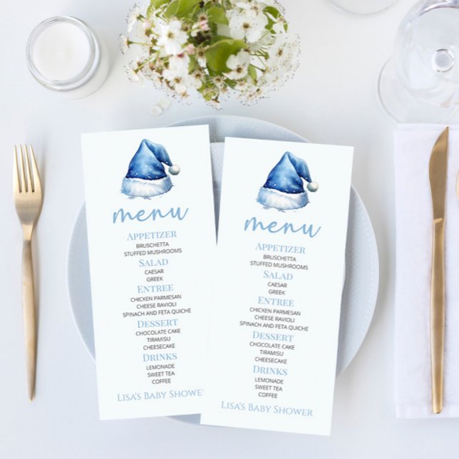 Menú Santa Baby Blue Snowy Santa Hat Baby Shower Food (Subido por el creador)