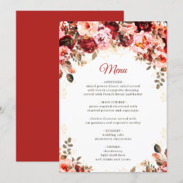 Menú Scarlet Elegance Gold Floral Quinceañera Birthday