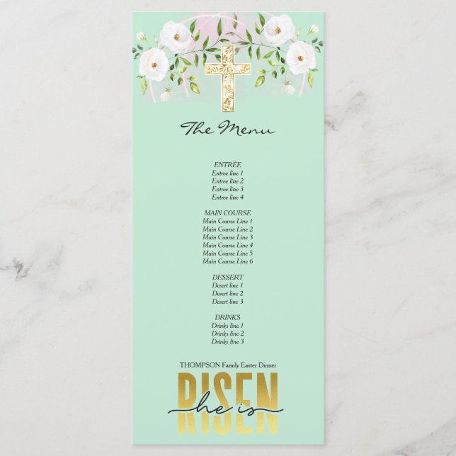 Menú Se Levanta Religiosa Cristiana Cita De Pascua De M (Anverso)