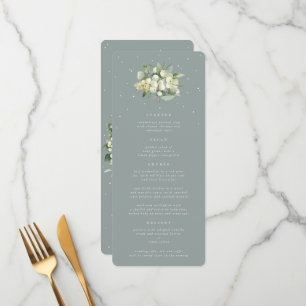 Menú Seafoam Snowberry + Eucalipto Plato Plano de Boda