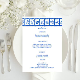 Menú Seashell Grid Beach Wedding Blue White PERSONALIZA