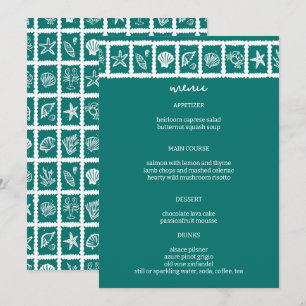 Menú Seashell Grid Beach Wedding Green White PERSONALIZ