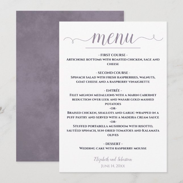Menú Sencillo blanco elegante con Boda de la Marina y l (Anverso / Reverso)