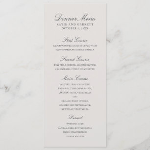 Menú Sencillo Color Sólido Elegante Boda Gris