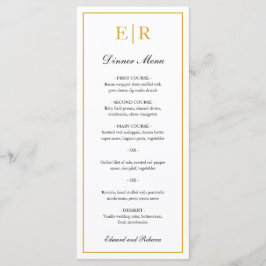 Menú Sencillo Elegante Monograma de Boda Formal Dorado