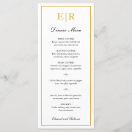 Menú Sencillo Elegante Monograma de Boda Formal Dorado