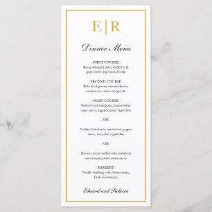 Menú Sencillo Elegante Monograma de Boda Formal Dorado