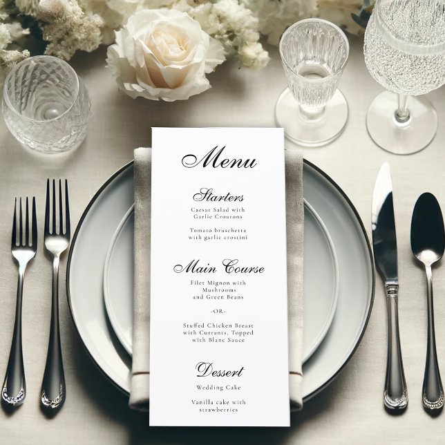 Menú Sencillo guión elegante en blanco y negro Minimali (Subido por el creador)